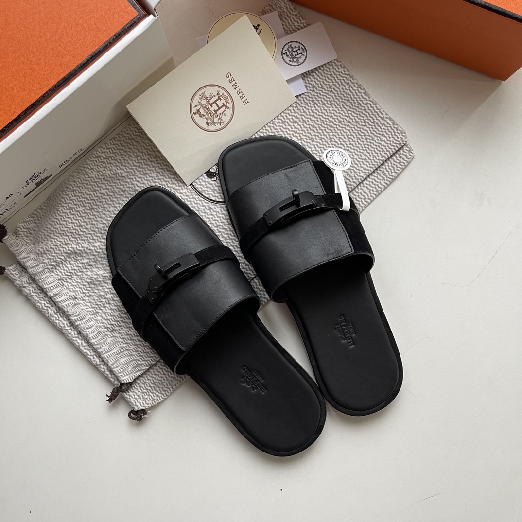 Hermes Kelly Zapatos Pantuflas Hombres Dermis Piel de oveja