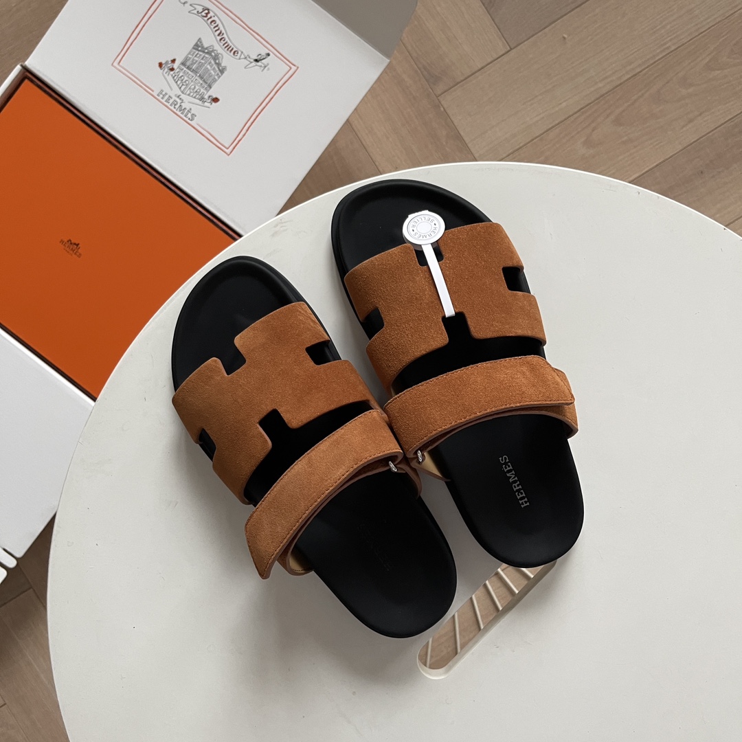 Hermes Shoes Sandals Calfskin Cowhide Epsom Rubber Casual