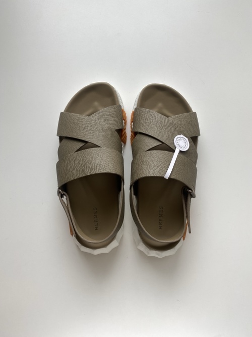 Hermès Men's Nappa Leather Sandals with Geometric White Rubber Sole 1 Hermès Men's Nappa Leather Sandals with Geometric White Rubber Sole