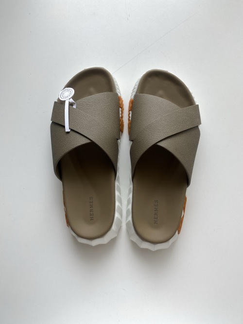 Hermes Nappa Leather Functional Sandals with White Rubber Sole - Men Shoes 1 Hermes Nappa Leather Functional Sandals with White Rubber Sole - Men Shoes