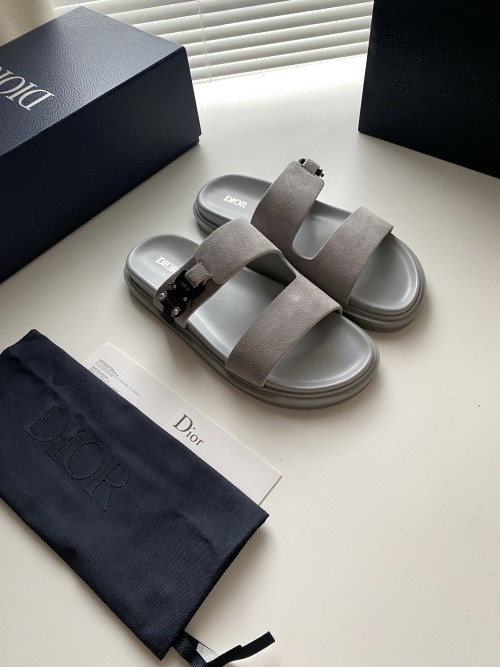 Dior Aqua Slides for Men - Suede Leather with Aluminum Buckle