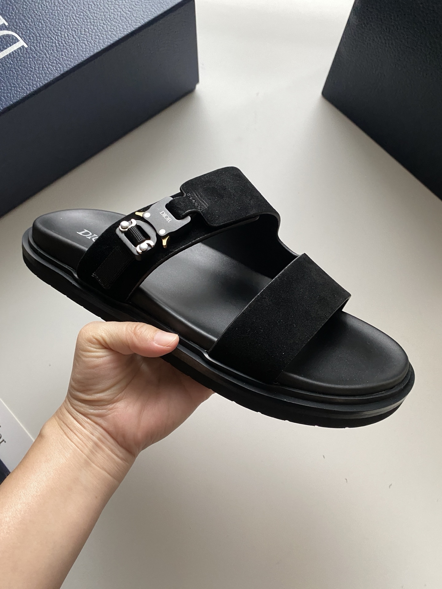 Dior Aqua Sandal in Black Suede with Signature Buckle | Men's Designer Slides 6 i1749134109191 151 0 4