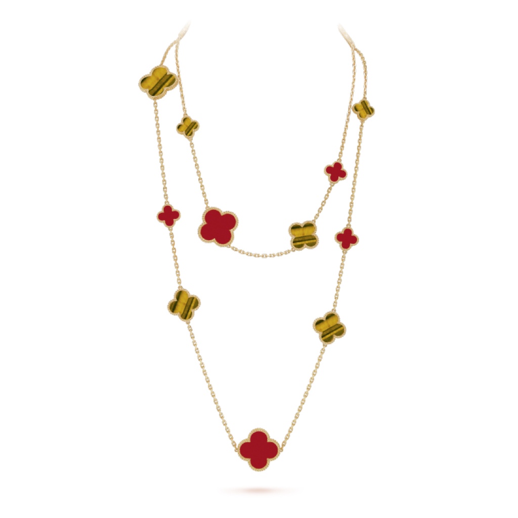 NO:379663,VCA high-end tiger eye red agate 16 flower four-leaf clover necklace. Cleef&Arpels four-leaf clover This series has a flexible design, smooth lines and is easy to wear. It shows the possibility of infinite matching and brings a rich and diverse style to every woman's life., jewelry boutique, necklace19860909VCA高级虎眼红玛瑙16花四叶草项链.Cleef&Arpels 四叶草 此系列设计灵动,线条流畅,易于佩戴.展现无限搭配的可能,为每一位女性的生活带来丰富多样的风姿.,饰品精品,necklace,Jewelry