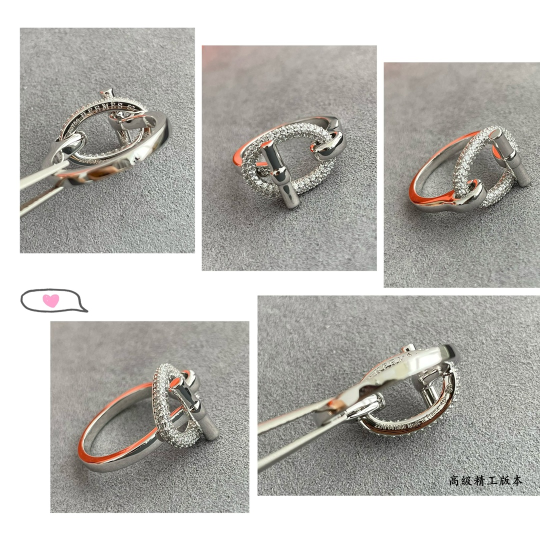  V金材质   码数：678  爱马仕椭圆OT戒指💍官网开版，分件组装！众多网红女神爱戴，手工铲钉镶嵌 