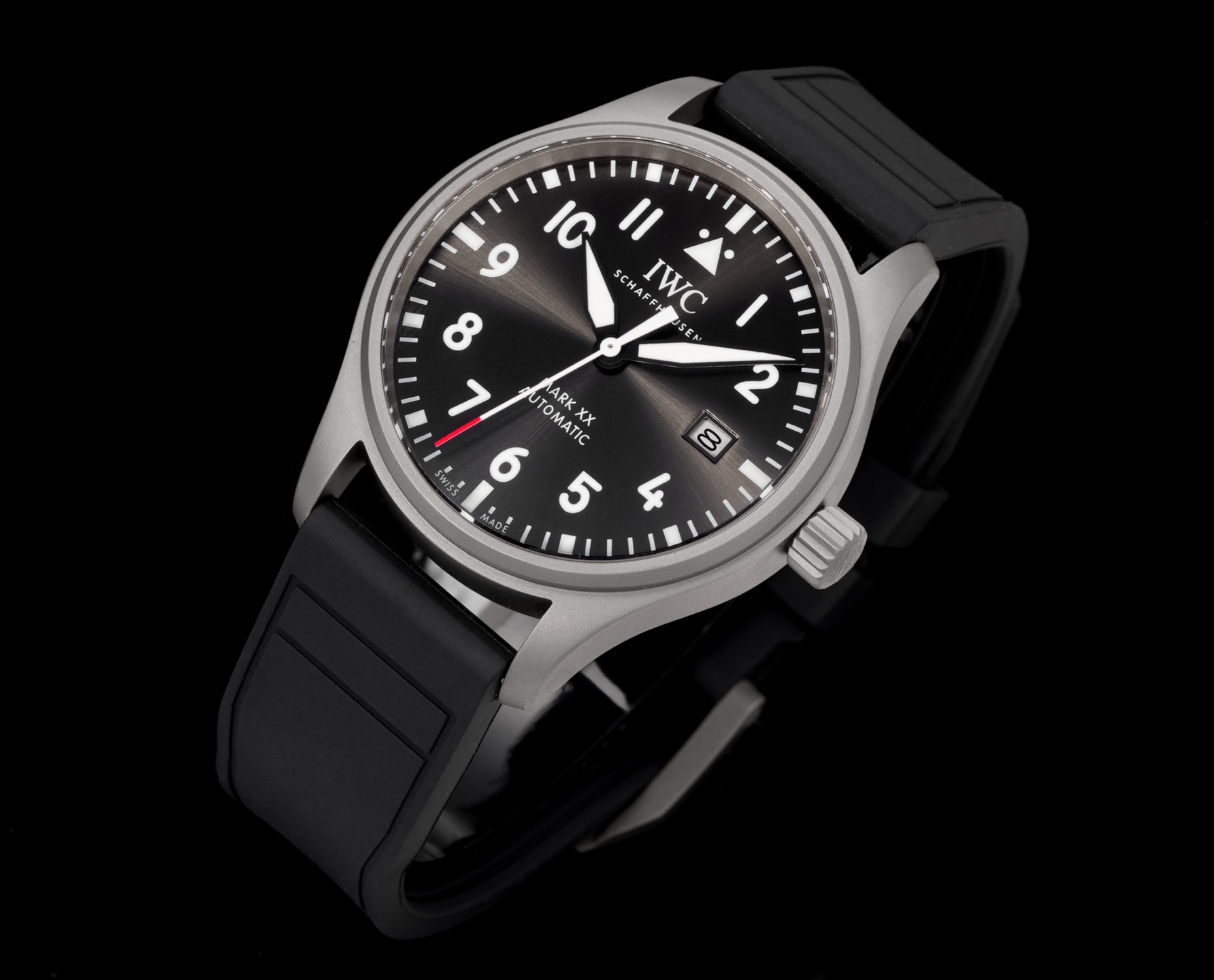 IWC Pilot's Watch Mark XX stainless steel case, black dial, black rubber strap 40mm Men's Automatic