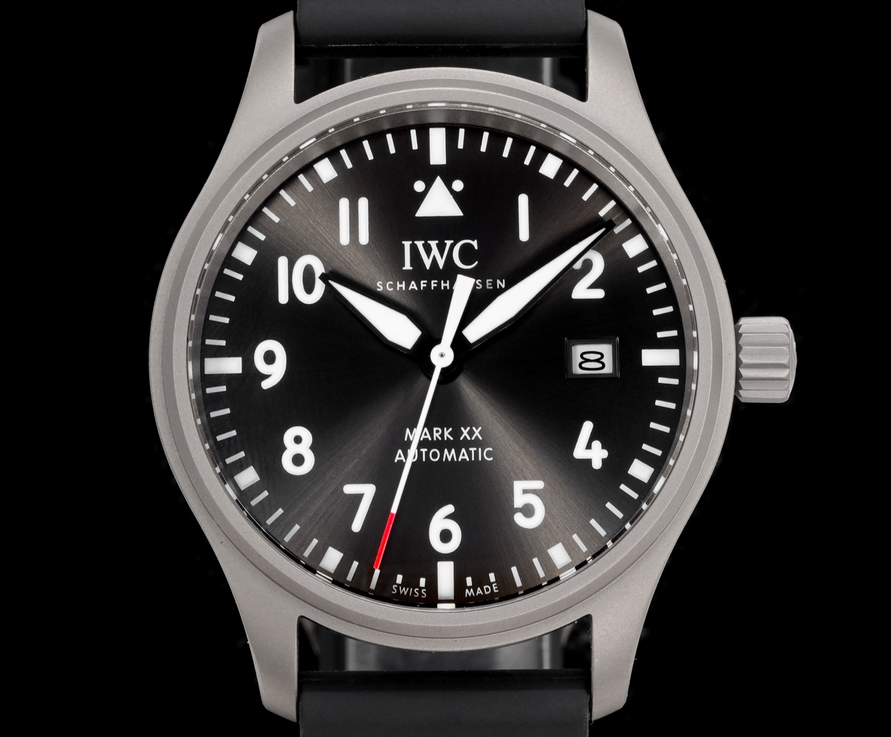 IWC Pilot's Watch Mark XX stainless steel case, black dial, black rubber strap 40mm Men's Automatic