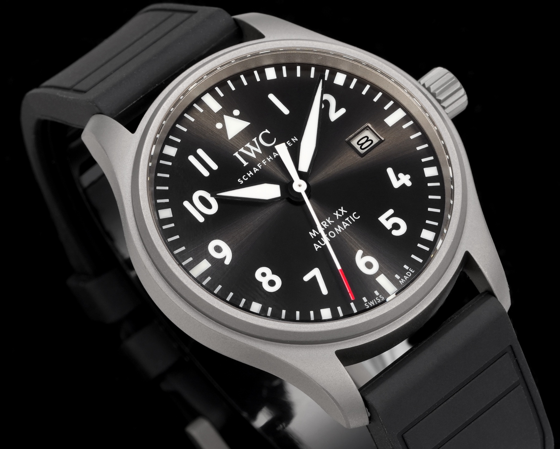 IWC Pilot's Watch Mark XX stainless steel case, black dial, black rubber strap 40mm Men's Automatic
