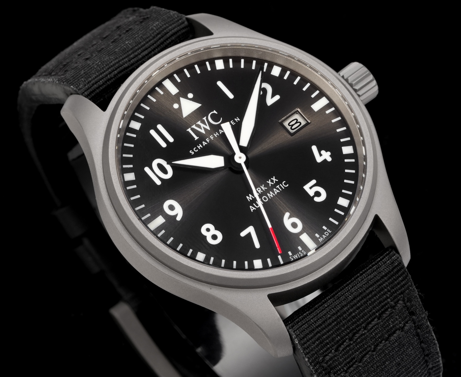 IWC Pilot's Watch Mark XX stainless steel case, black dial, black strap 40mm Men's Automatic
