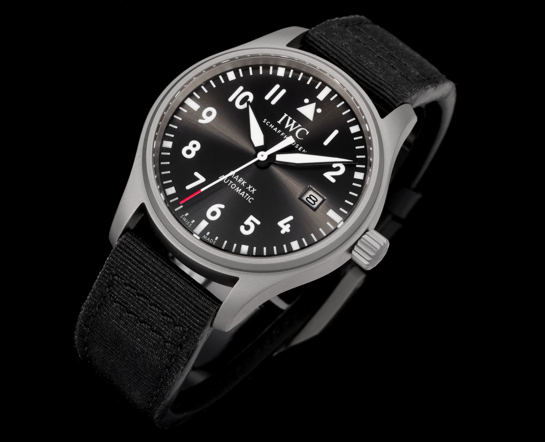IWC Pilot's Watch Mark XX stainless steel case, black dial, black strap 40mm Men's Automatic