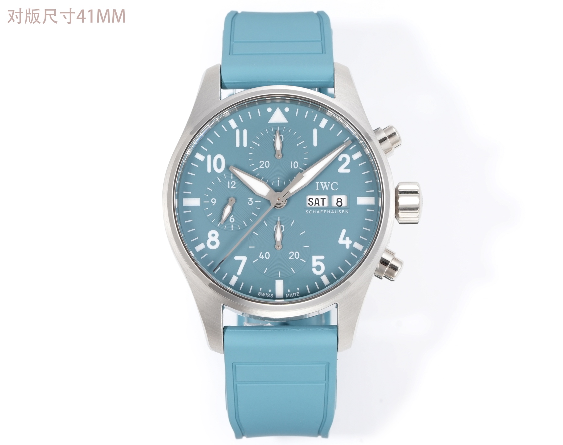 NO:728469,TW new product Freshwater blue dial new color IWC Pilot's new IW388117 1. The watch is polished and polished with 316 stainless steel, with mature workmanship, clear and three-dimensional lines, harmonious color matching, and very versatile. 2. Compared with the previous pilot, the size of the new timepiece has been reduced to 41, which is more in line with the gold size of modern men's watches. 3. The dial design continues the pilot's classic cockpit dashboard style. The blue dial looks very clean.  4. The new transparent bottom design adopts the self-produced 69385 self-winding mechanical movement, which can provide the watch with a 46-hour power reserve after being fully wound. 5. The double-layer light blue anti-vertigo coating allows for clearer reading. It continues the classic appearance of the previous work, with a simple design and a precise core. 6. No expense is spared to open the original mold and match the counter's exclusive research and development of a quick-release fluororubber strap. TW's ingenious masterpiece. Welcome to taste it!  ,,iwc,gold19860909TW新品 淡水蓝盘新配色 IWC万国飞行员新款IW388117 1.腕表采用316精钢打磨抛光,做工成熟,线条清晰而富有立体感,颜色搭配和谐,非常百搭. 2.与之前的飞行员相比,新款时计尺寸缩小到41尺寸,更加符合现代男表的黄金尺寸 3.表盘设计延续飞行员经典的驾驶舱仪表盘风格 蓝色表盘显得非常干净 4.全新透底设计采用改自产69385型自动上链机械机芯,上满链后能为腕表提供46小时动力储存 5.双层浅蓝色防眩晕镀膜更能清楚的读时,延续的前作的经典外观,设计至简 内核精密 6.不惜成本原装开模 搭配专柜独家研发快拆氟橡胶表带 TW匠心巨作 欢迎品鉴！,,iwc,gold,Watch