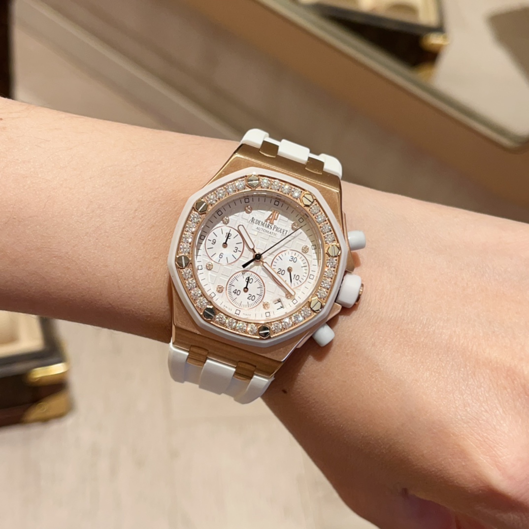 “King Abby 26048 SK Stone Female Watch Collection with White Shells and Rose Gold”