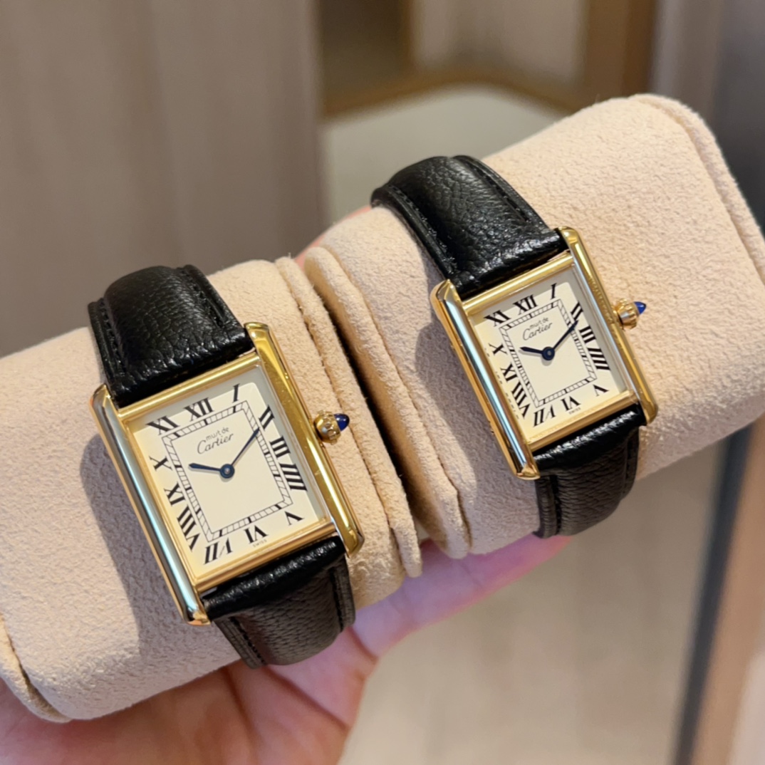 까르띠에 탱크 머스트 29.5×22mm 33×25mm 쿼츠 무브먼트 블루 스틸밴드 가죽스트랩 스몰 미디움 레플리카 42815