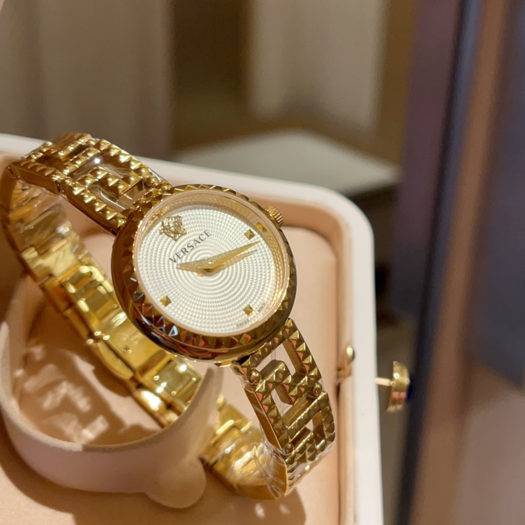 “VERSACE GRECA GODDESS Series Watch: White Shell, Gold, Unique Design” - 图片 8