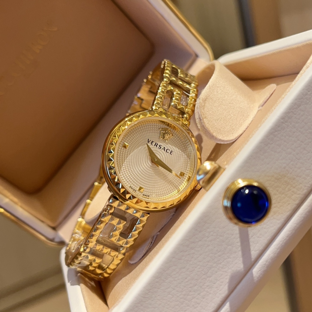 “VERSACE GRECA GODDESS Series Watch: White Shell, Gold, Unique Design” - 图片 6