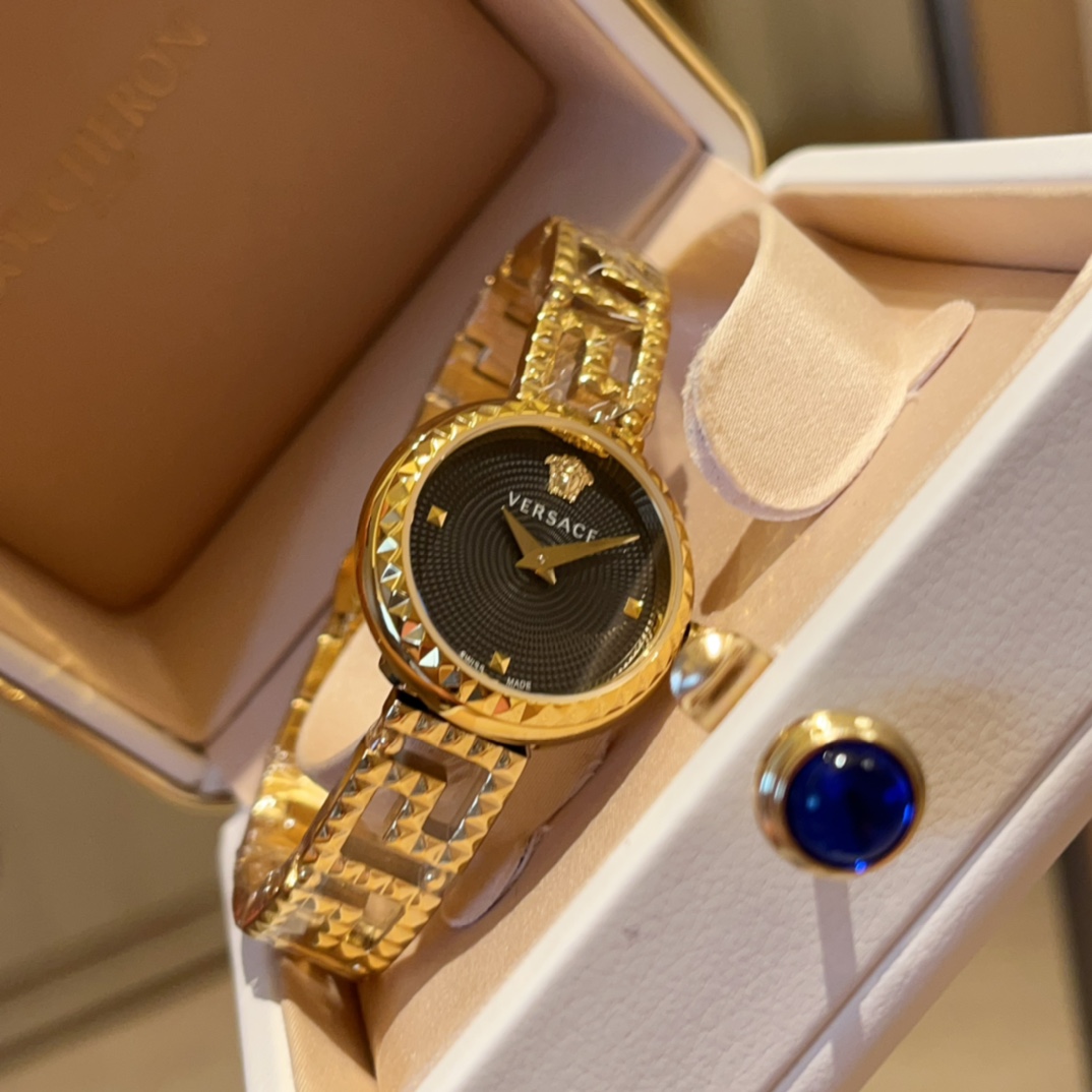 “VERSACE GRECA GODDESS Series Watch: White Shell, Gold, Unique Design” - 图片 1