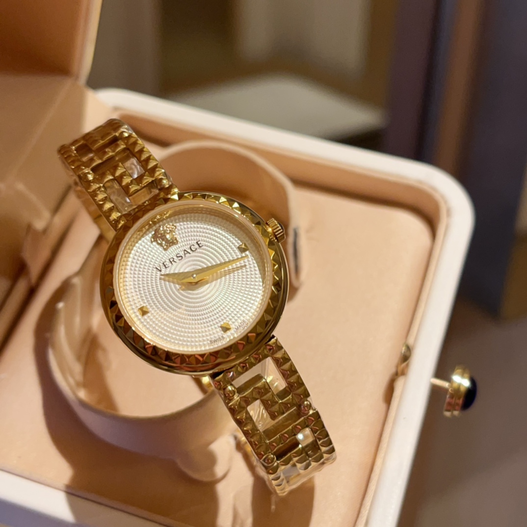 “VERSACE GRECA GODDESS Series Watch: White Shell, Gold, Unique Design” - 图片 7