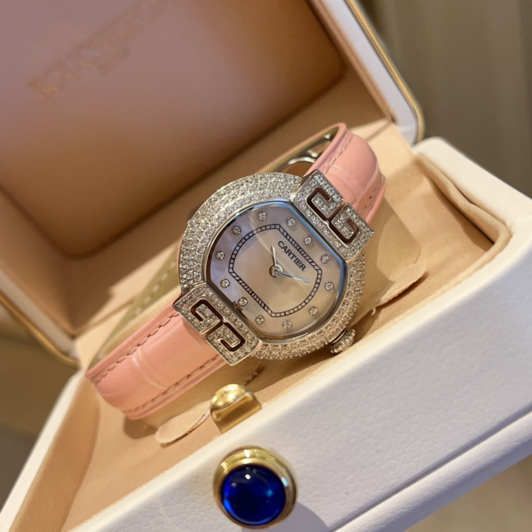 Cartier Tortue Reloj Azul Talla Piel de vaca Cuero