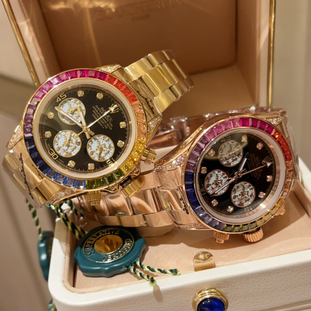 Rainbow Rolex Dickstone Watch: Steel Shell, Hand-Laid Stones, Unisex Design, 40mm Size - 图片 5