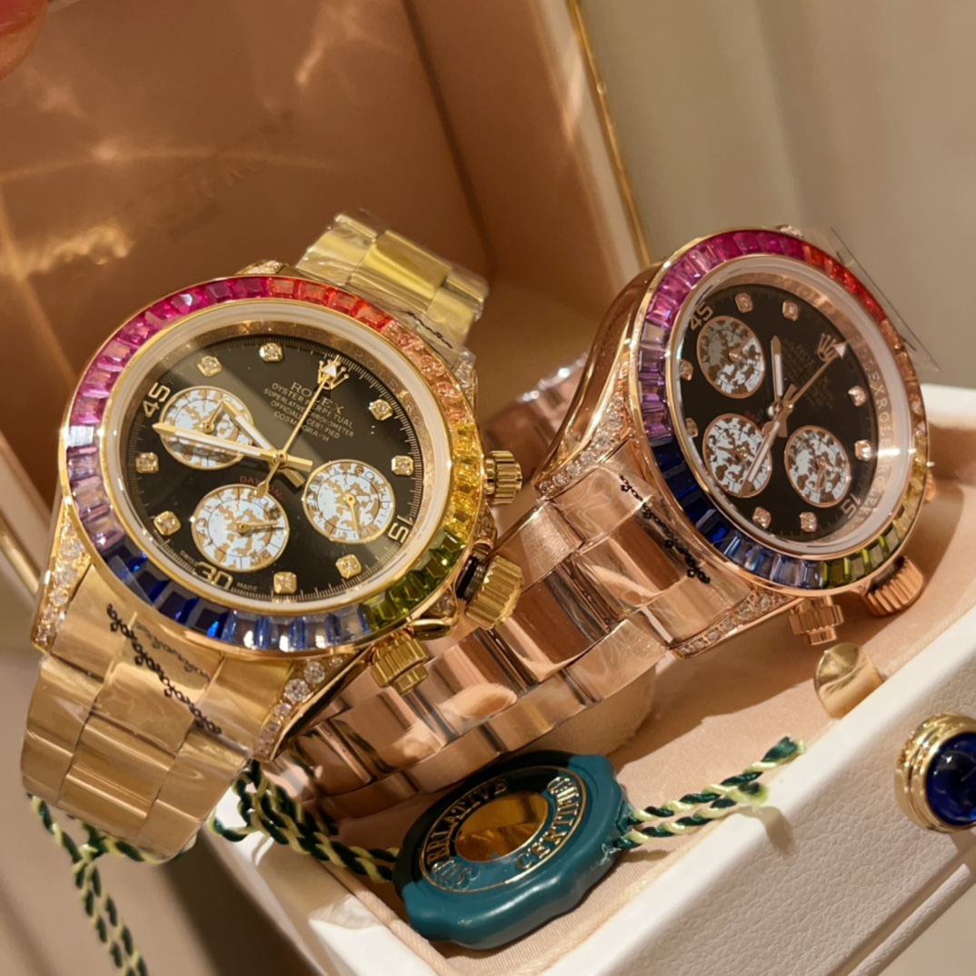 Rainbow Rolex Dickstone Watch: Steel Shell, Hand-Laid Stones, Unisex Design, 40mm Size - 图片 6