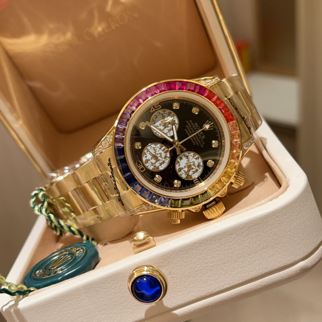 Rainbow Rolex Dickstone Watch: Steel Shell, Hand-Laid Stones, Unisex Design, 40mm Size - 图片 3