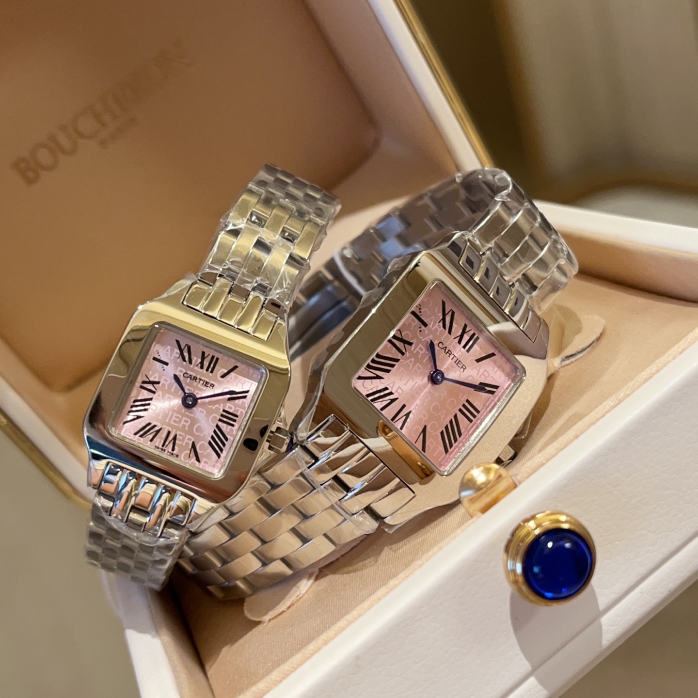 Cartier Santos Vintage: Montre Quartz, Acier Inoxydable, Cadran Rose
