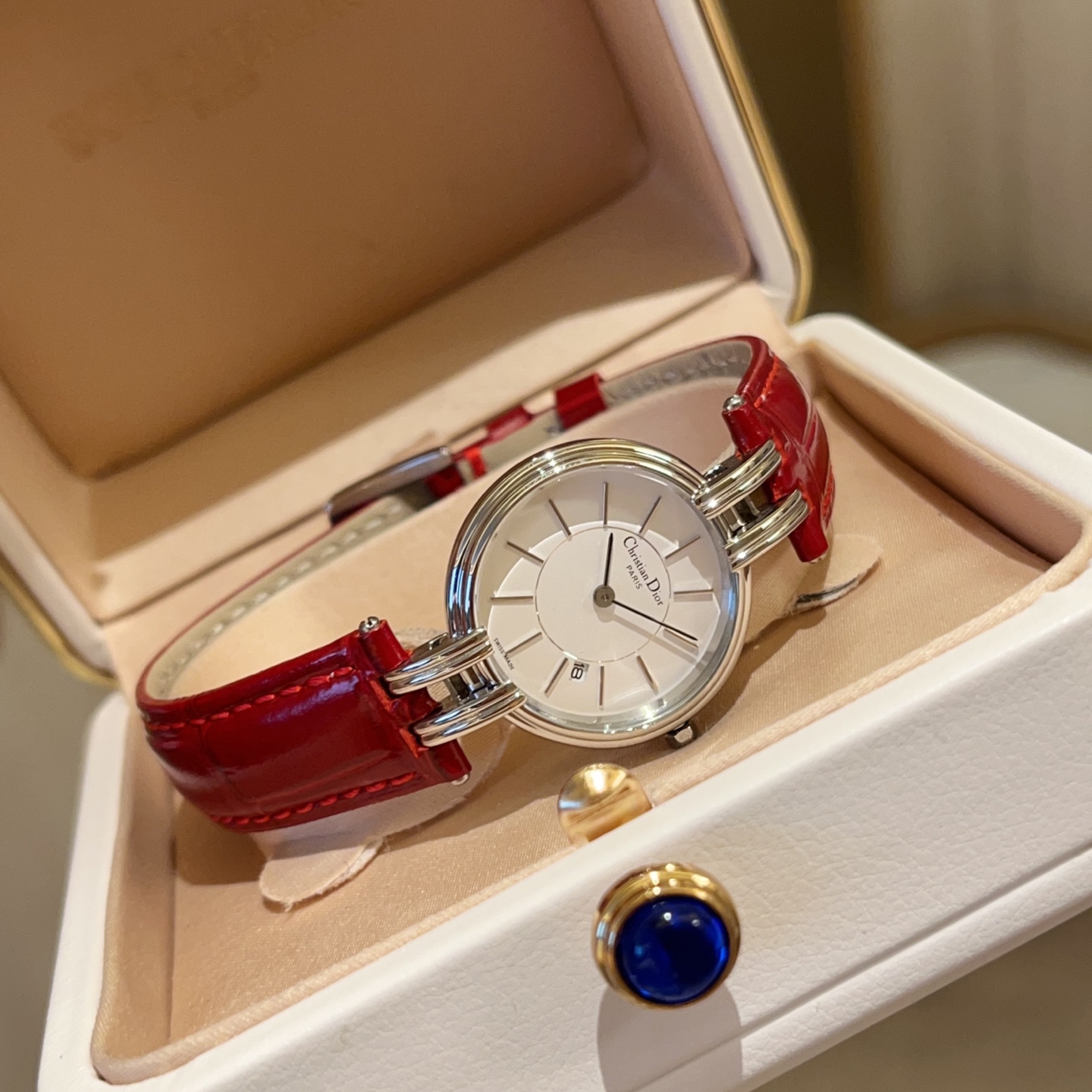 Dior Women's Watch with Blue Leather Strap and White Dial, Quartz Movement 5 i1748402106086 5481 0 3