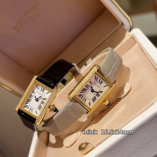 Cartier Mini Tank Montre Bracelet en Cuir & Diamants - Élégance Intemporelle