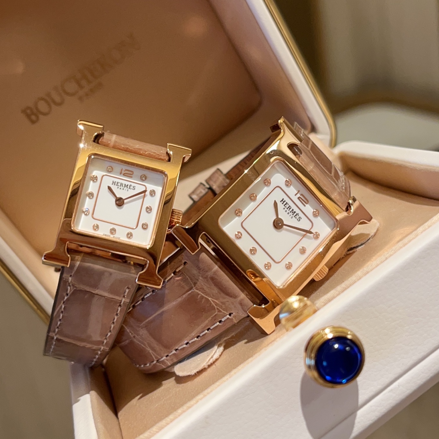 Hermès Heure H Watch: Diamonds, Mother-of-Pearl Dial, & Leather Strap