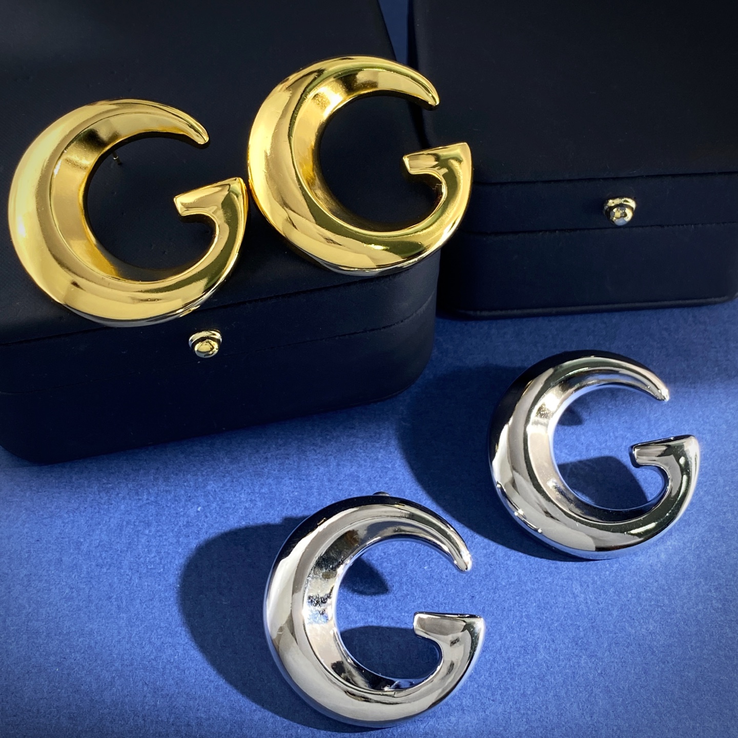 GQ92 古驰GUCCI古奇走秀时尚欧美风金属光面G字母耳钉 黄铜材质 金色银色 重约32.5g 尺寸约