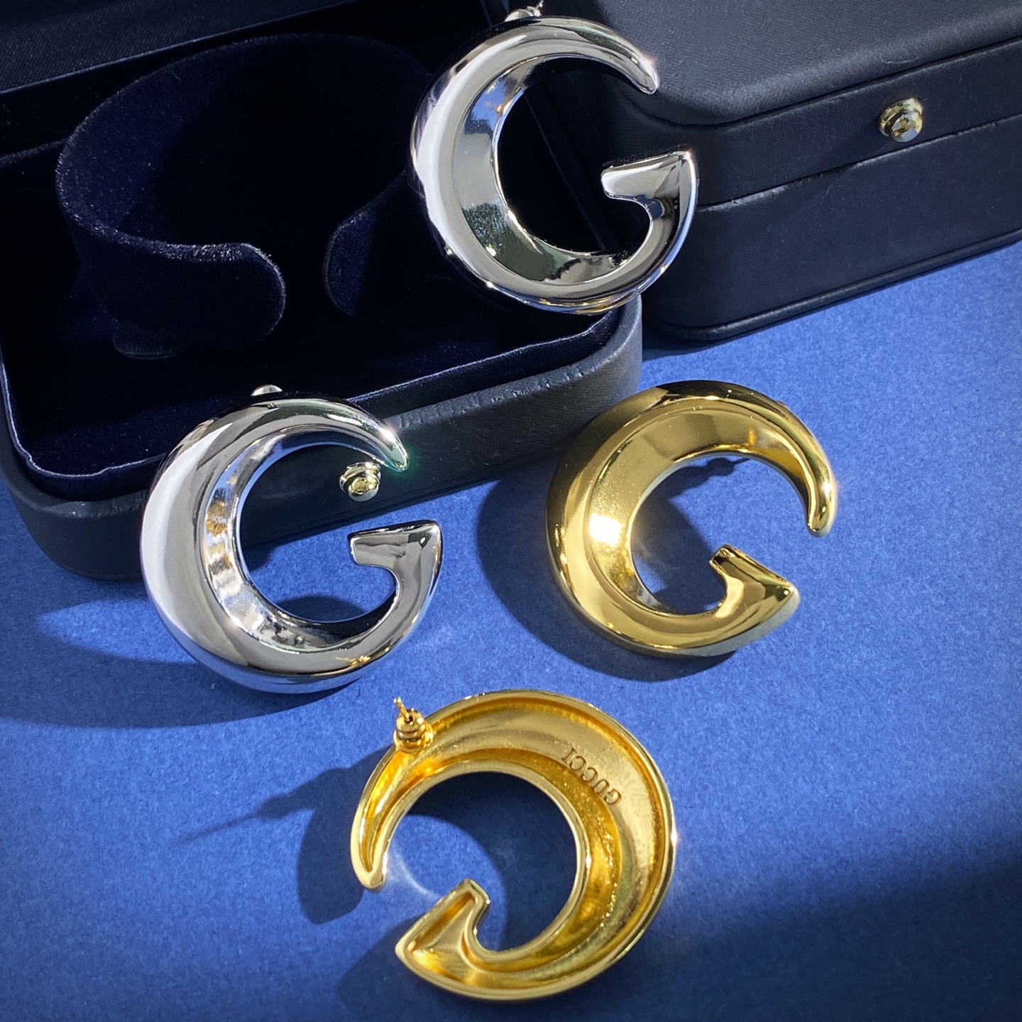 GQ92 古驰GUCCI古奇走秀时尚欧美风金属光面G字母耳钉 黄铜材质 金色银色 重约32.5g 尺寸约