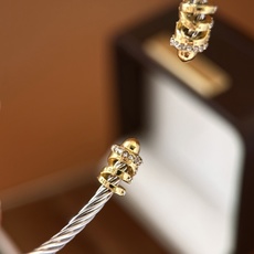 DY80 (叠搭神器)David Yurman大卫雅曼经典缆绳系列两粒金色带钻金属缠绕X绳结装饰头 DY80 (叠搭神器)David Yurman大卫雅曼经典缆绳系列两粒金色带钻金属缠绕X绳结装饰头
