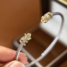 DY80 (叠搭神器)David Yurman大卫雅曼经典缆绳系列两粒金色带钻金属缠绕X绳结装饰头 DY80 (叠搭神器)David Yurman大卫雅曼经典缆绳系列两粒金色带钻金属缠绕X绳结装饰头