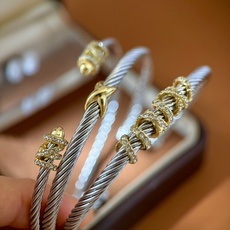 DY80 (叠搭神器)David Yurman大卫雅曼经典缆绳系列两粒金色带钻金属缠绕X绳结装饰头 DY80 (叠搭神器)David Yurman大卫雅曼经典缆绳系列两粒金色带钻金属缠绕X绳结装饰头