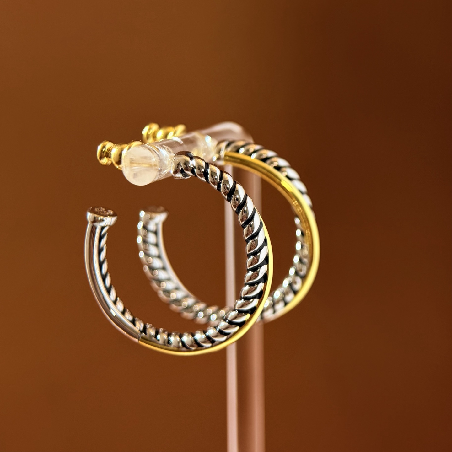 DY80 David Yurman大卫雅曼经典缆绳系列金色光面金属交叉光面古银色螺旋纹理间金色绳索双色C
