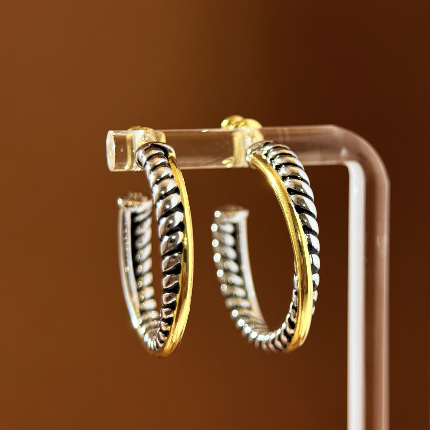 DY80 David Yurman大卫雅曼经典缆绳系列金色光面金属交叉光面古银色螺旋纹理间金色绳索双色C