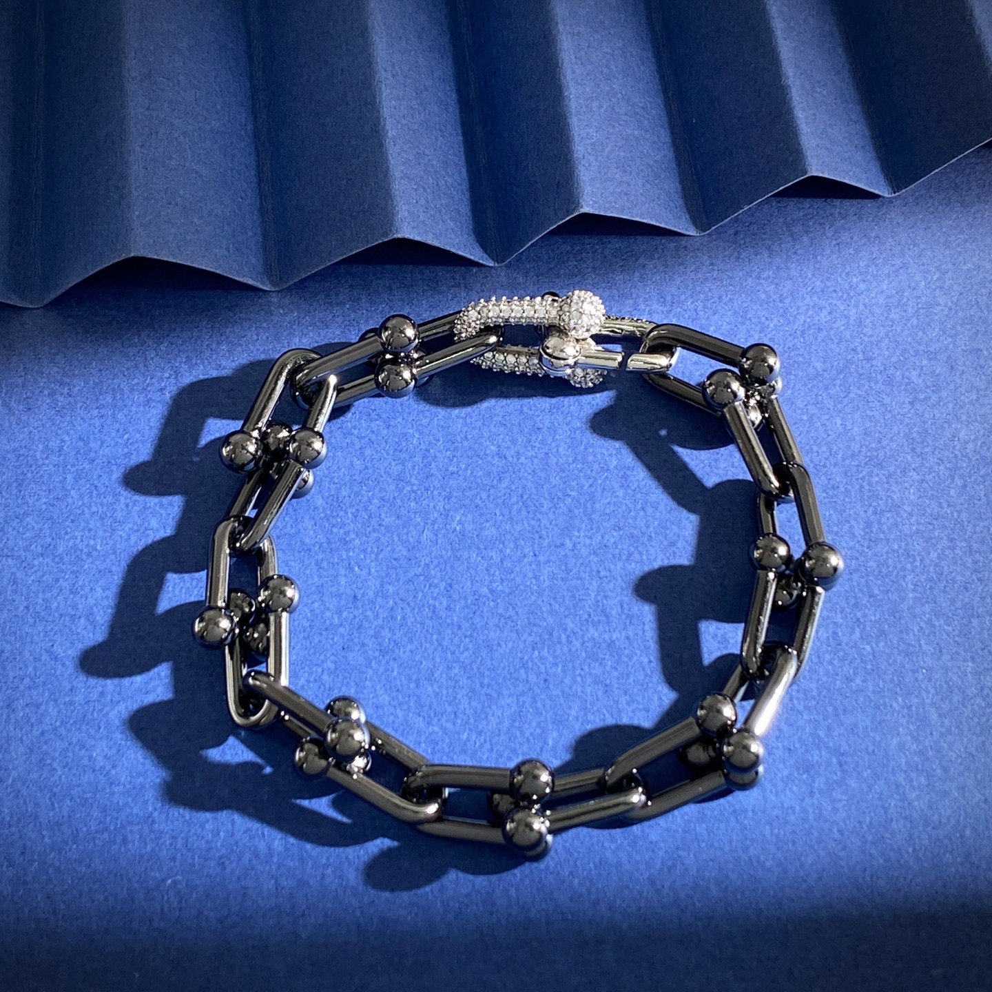 Tiffany Co HardWear bracelet black ruthenium metal silver-toned metal clear pave diamonds 7 5 inches