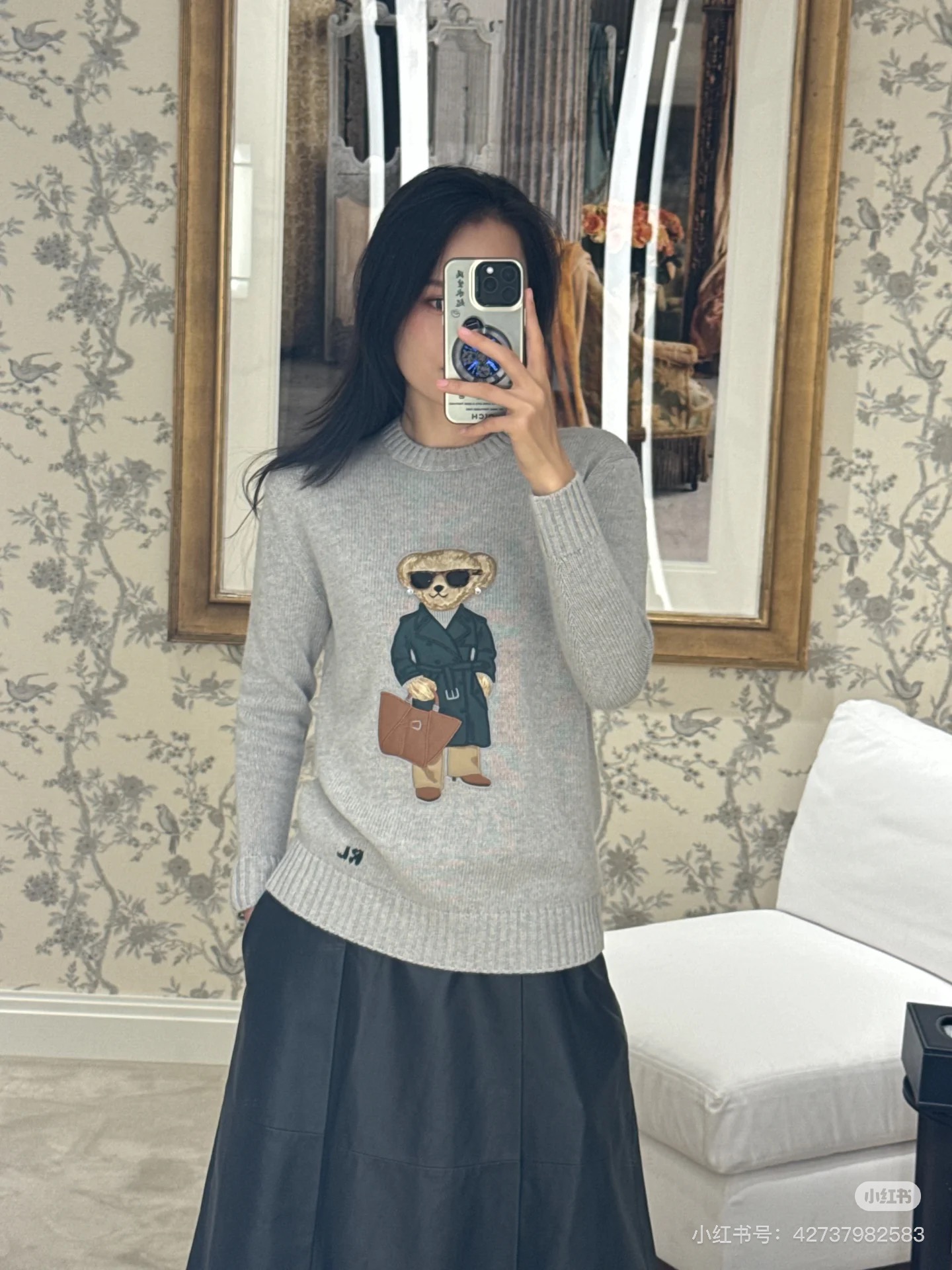 Luxury Grey Cashmere Sweater with Embroidered Bear - Soft & Warm, Sizes 36-40 7 i1761025707289 26 0 5