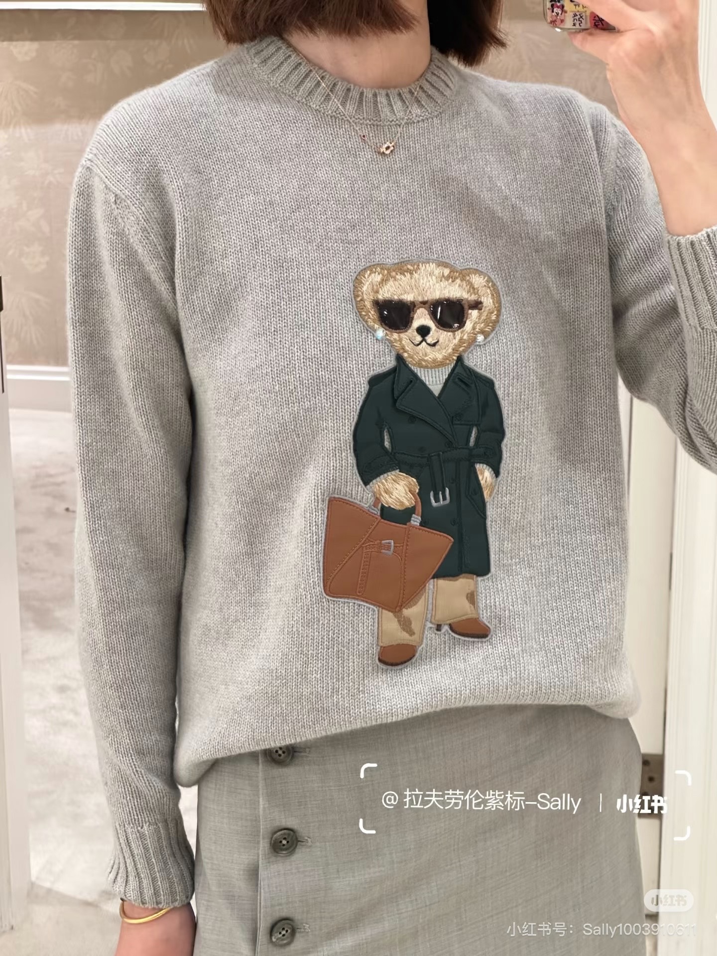Luxury Grey Cashmere Sweater with Embroidered Bear - Soft & Warm, Sizes 36-40 8 i1761025707387 3996 0 6