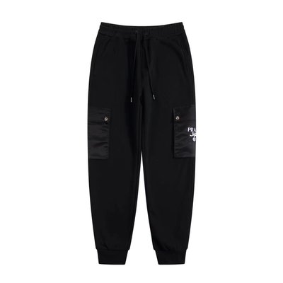 Prada Clothing Pants & Trousers Black Embroidery Unisex Nylon Winter Collection Casual