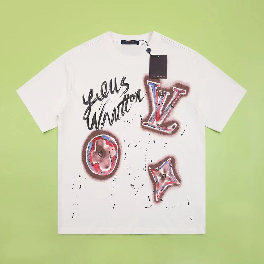 Louis Vuitton Clothing T-Shirt Doodle White Printing Unisex Cotton Spring/Summer Collection Short Sleeve