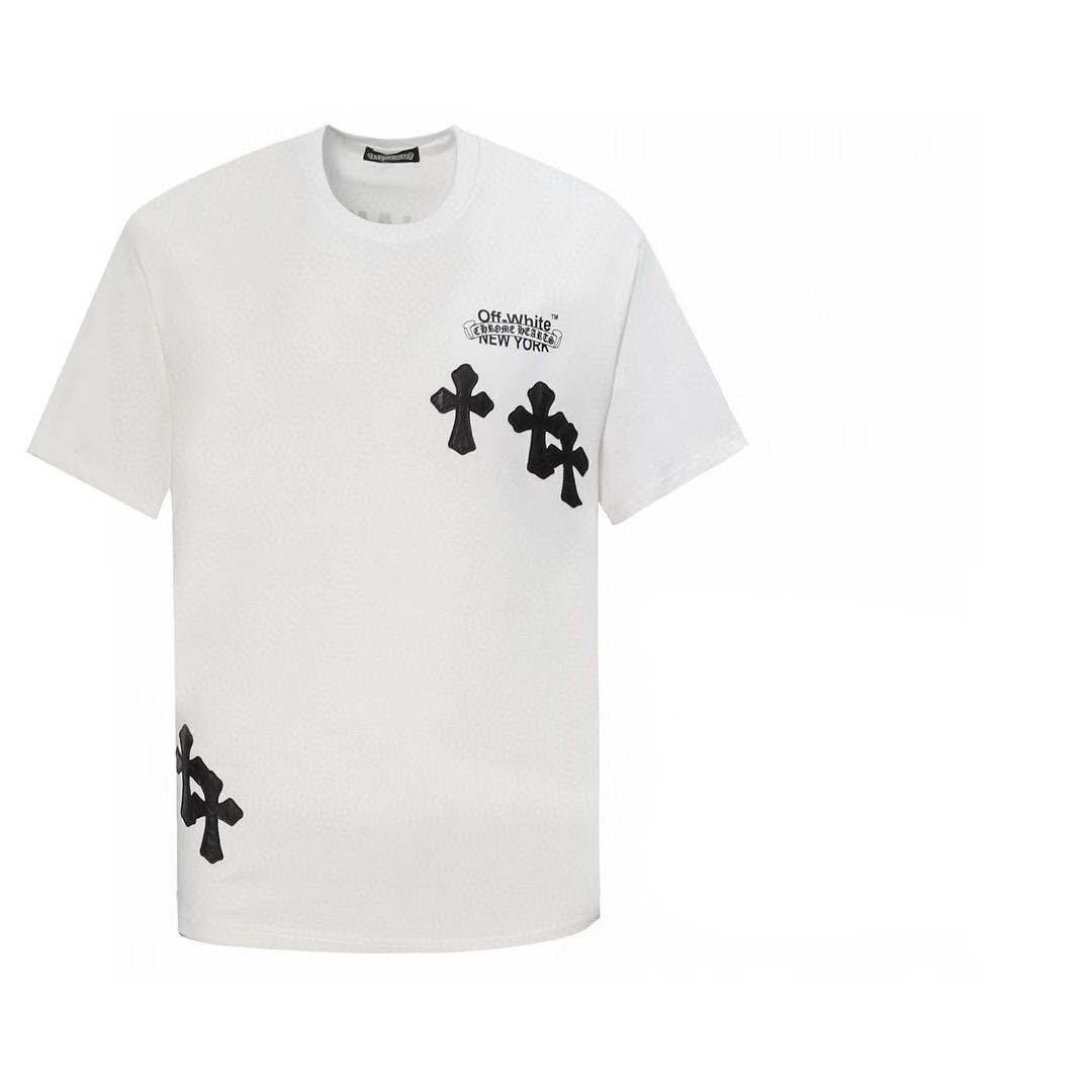 Chrome Hearts Vêtements T-Shirt Noir Couture Coton Double fil de coton Manches courtes