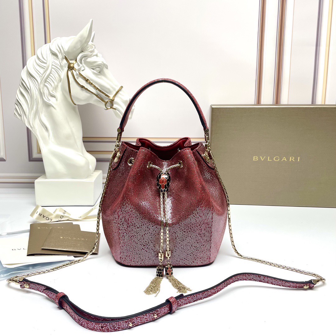 🎉【Bvlgari】Bvlgari counter new limited edition bucket bag🐍snake skin model, B287614, made of imported snakeskin lining lambskin