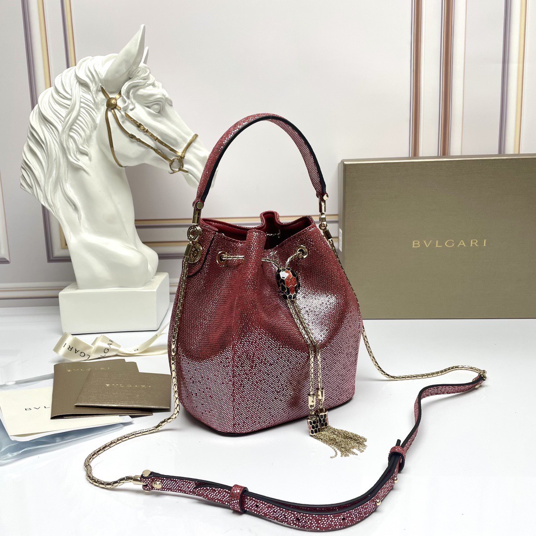 🎉【Bvlgari】Bvlgari counter new limited edition bucket bag🐍snake skin model, B287614, made of imported snakeskin lining lambskin photo 4