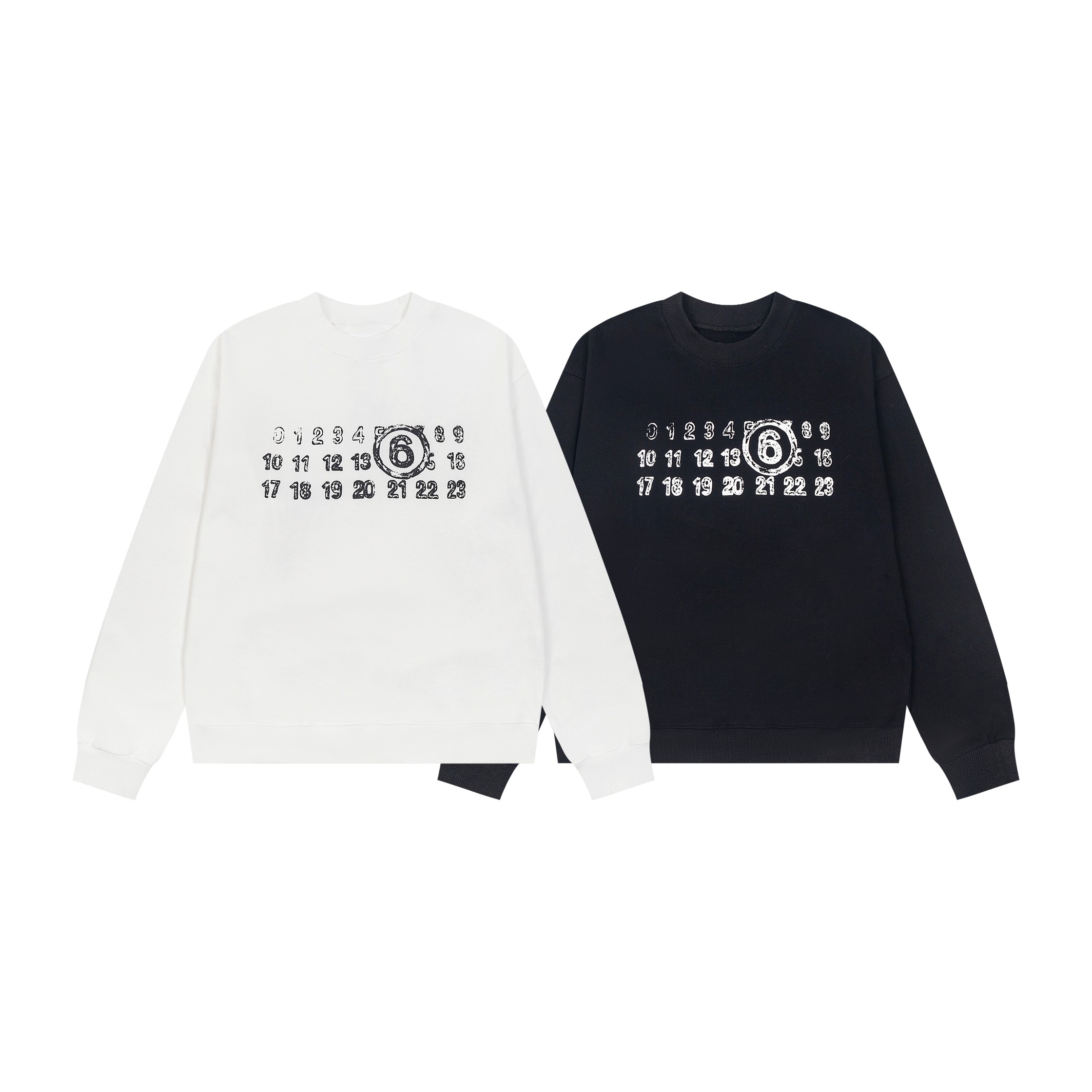 Maison Margiela Magira MM6 Round-Collar Calendar Print T-Shirt in Black and White