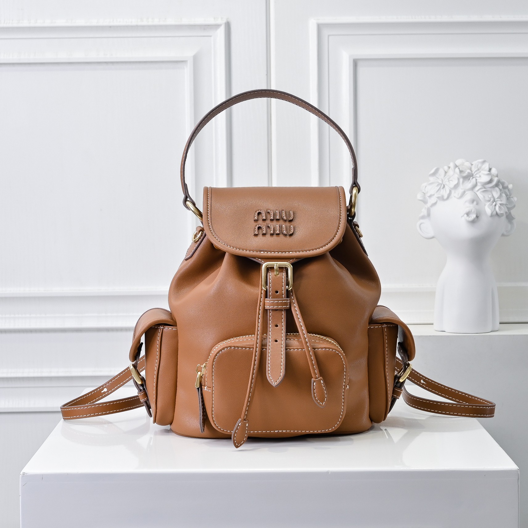Miu Miu Vintage Leather Backpack, Campus Style, Small Size - 22x18x11.5cm
