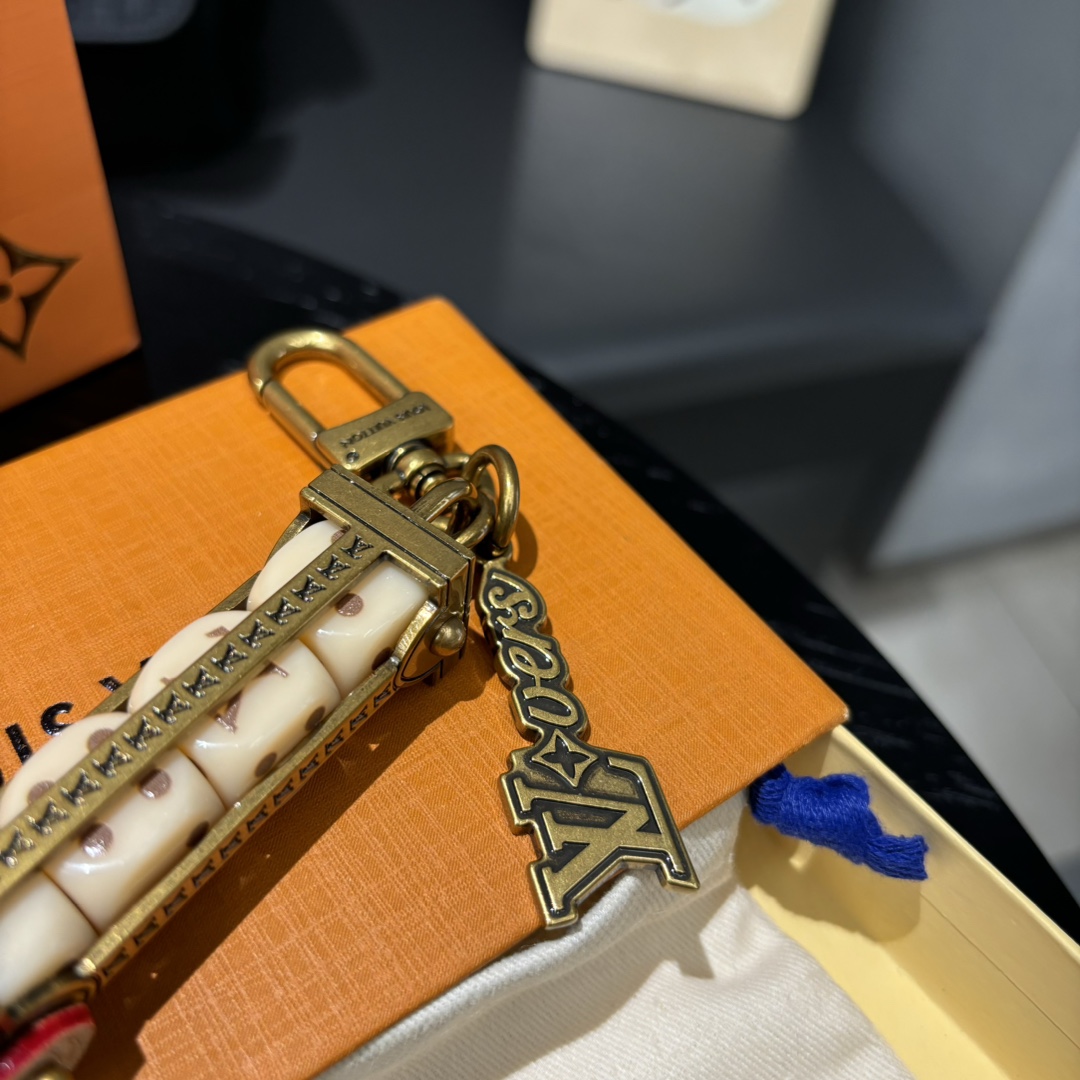 Close up image showing all the details of the leather keychain