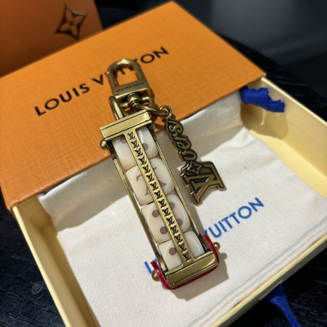 Front view of the Lovers Dice Leather Keychain with dice