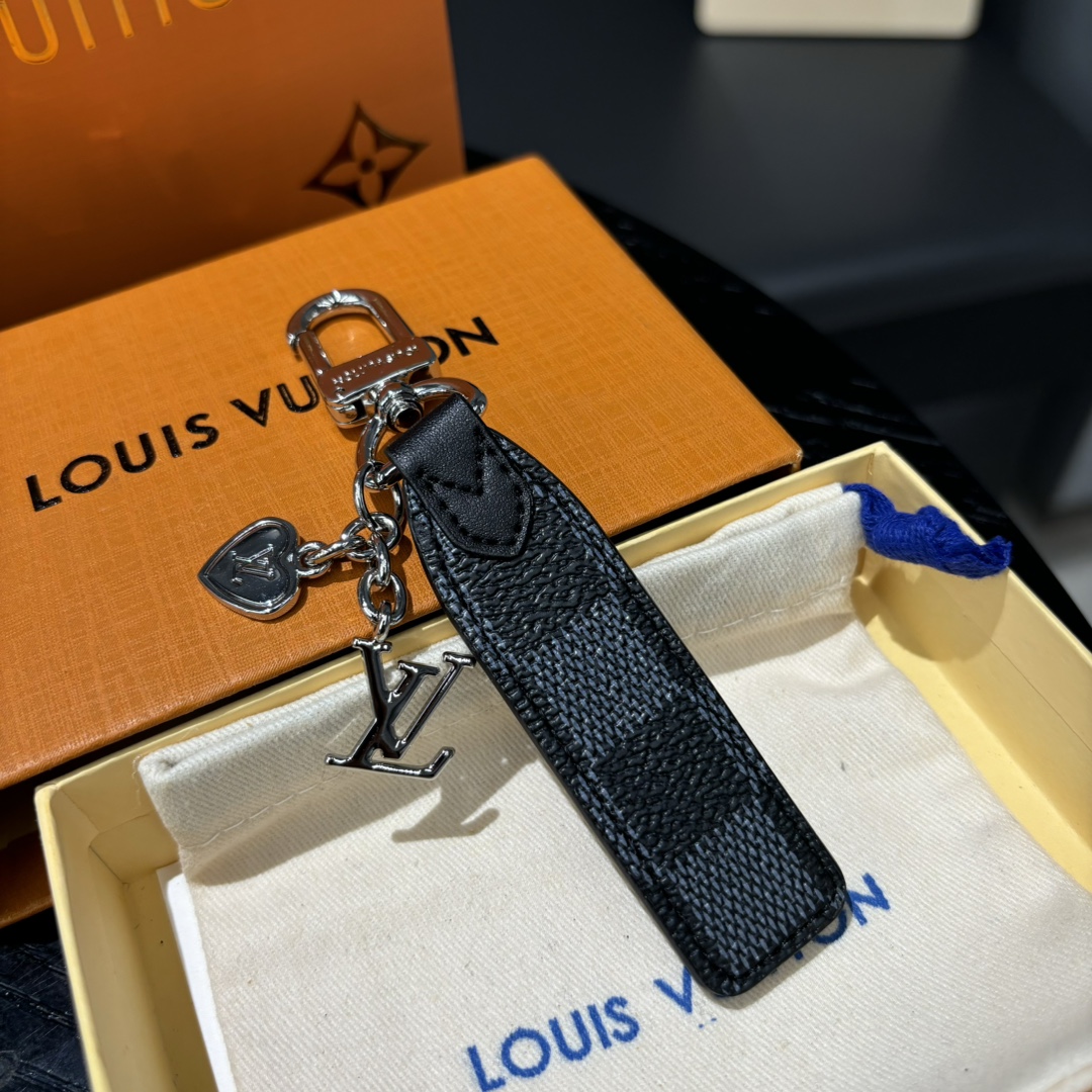 Louis Vuitton Black Grid Keychain Damier Graphite Detail