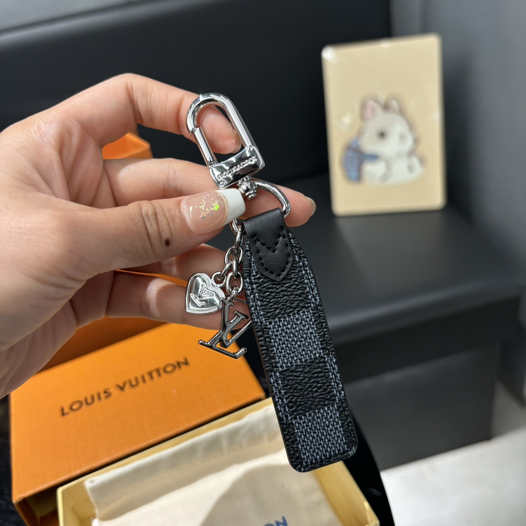 Louis Vuitton Black Grid Keychain Side View