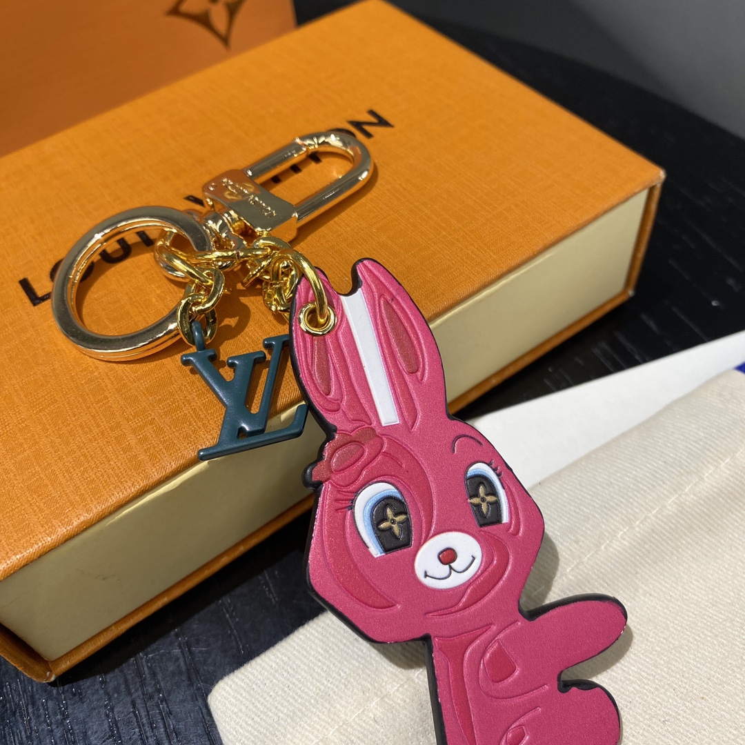Animogram Leopard Rabbit Keychain leather texture detail